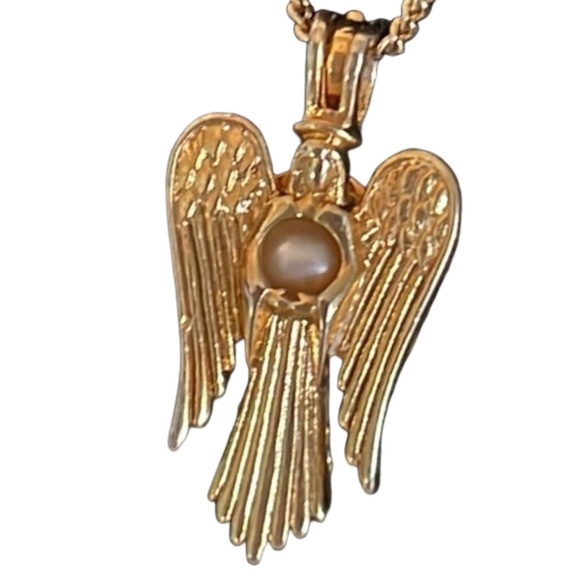 Make A Wish Angel on Earth gold plated & caged white pearl angel wish pendant - Picture 4 of 14